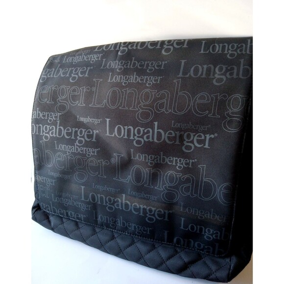 1990s-2000s Longaberger Black Logo Quilted Laptop Messenger Bag Adj Strap EUC - Picture 4 of 16
